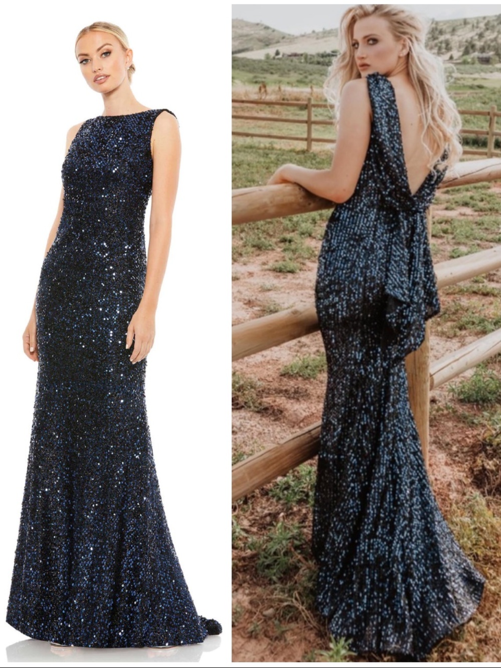 MAC DUGGAL by Ieena Cowl Back Boat Neck Sequined Evening Gown